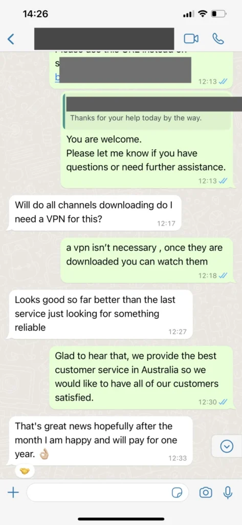 WhatsApp ervaring met Pandora IPTV support 3